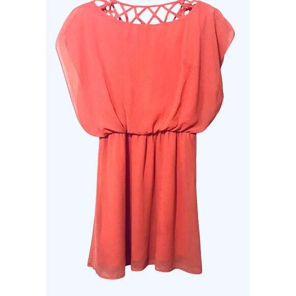 DINA BE ROUND NECK BLOUSON WAIST MIDI FIT & FLARE DRESS. WOMENS, L, PEACH - Picture 4 of 11